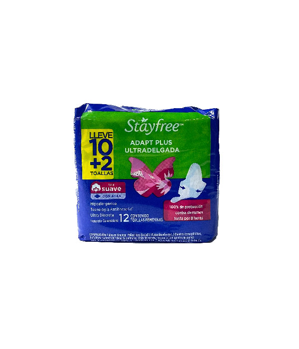 TOALLAS STAYFREE NROMAL CON ALAS TELA BOLSA X 12 UND